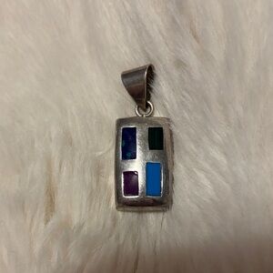 Silpada Sterling Silver Rectangular Inlay Pendant - Blue, Green, Purple